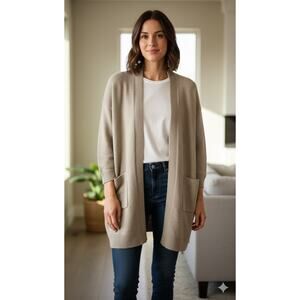 Athleta Spirit Wool Cashmere Wrap Open Front Long Cardigan -Silt Taupe-Small